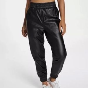 CALIA Faux Leather Jogger Pants Black Cuffed Cropped Ankle Lounge Pull On
